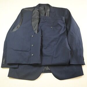 Bocaccio Uomo 50R 42x32 Navy Blue 3 Piece Vest Mens Jacket Pants Suit